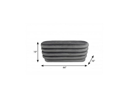 44" Gray Velvet Tufted Oval Ottoman
