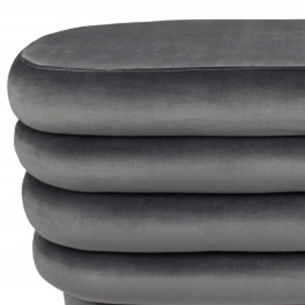 44" Gray Velvet Tufted Oval Ottoman