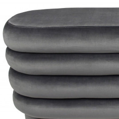 44" Gray Velvet Tufted Oval Ottoman