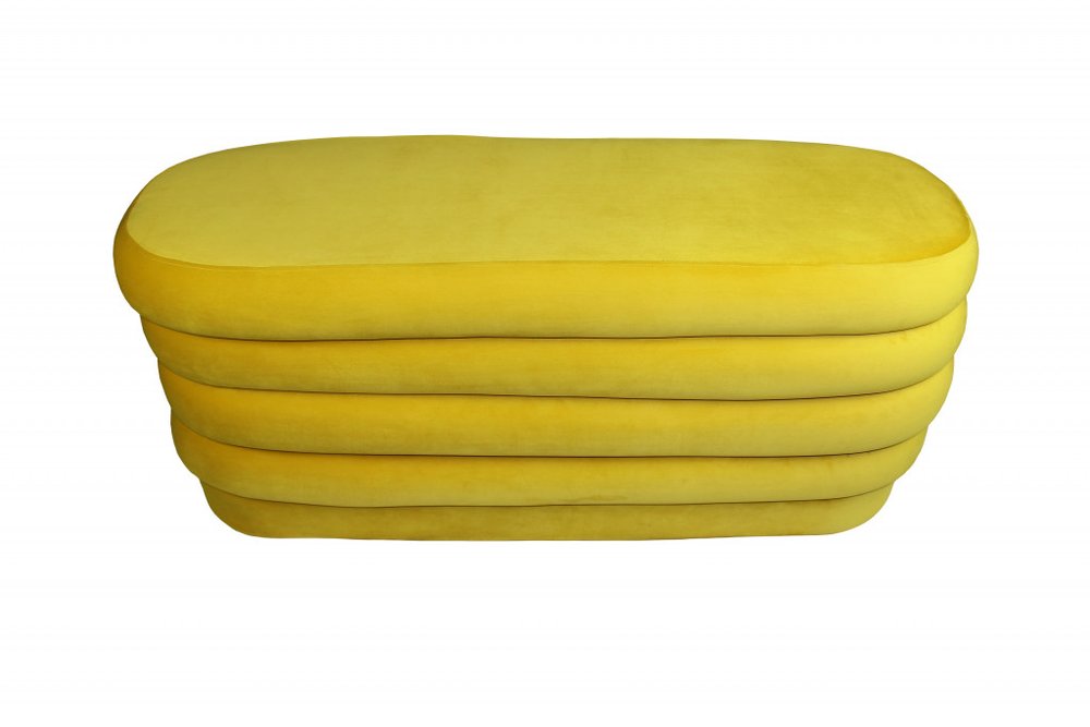 44" Yellow Velvet Tufted Oval Ottoman
