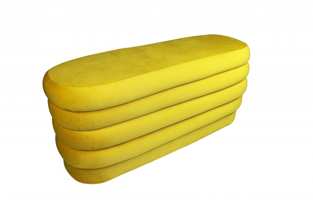 44" Yellow Velvet Tufted Oval Ottoman
