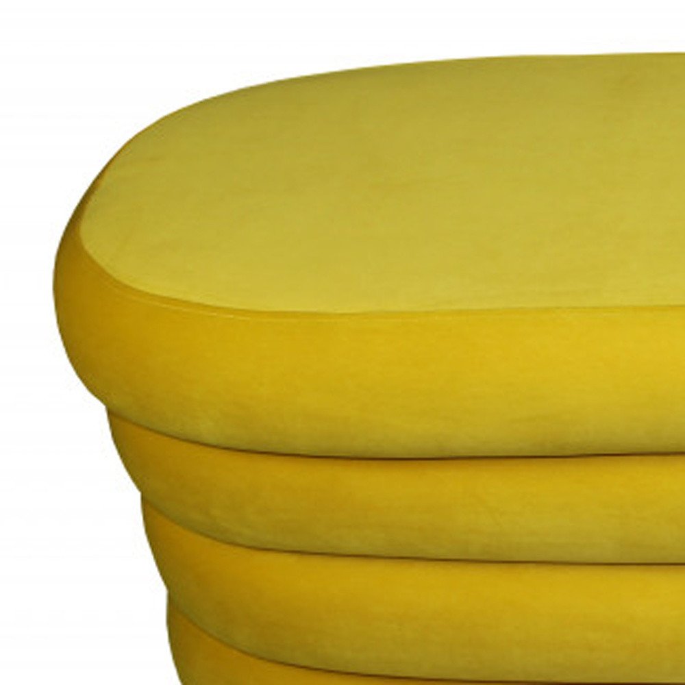 44" Yellow Velvet Tufted Oval Ottoman