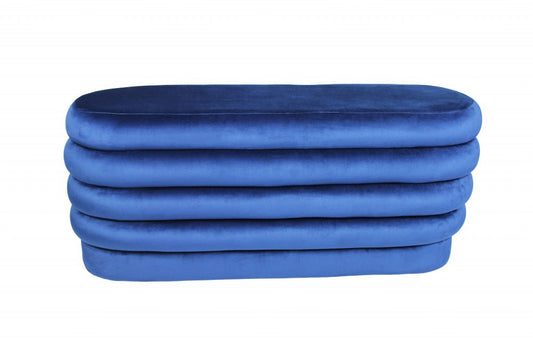 44" Blue Velvet Tufted Oval Ottoman