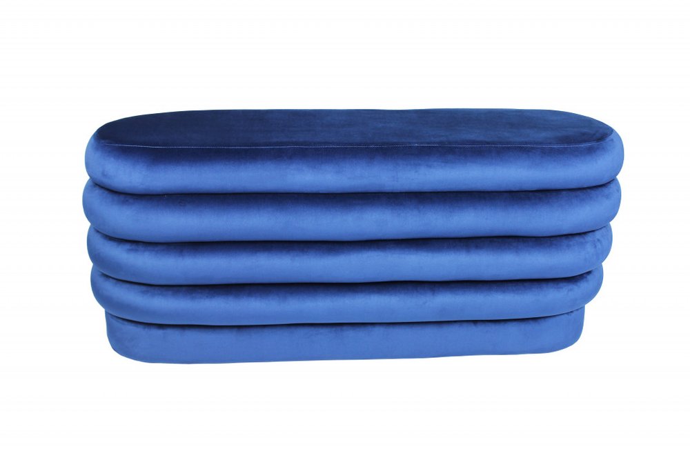 44" Blue Velvet Tufted Oval Ottoman