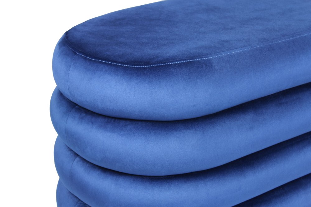 44" Blue Velvet Tufted Oval Ottoman