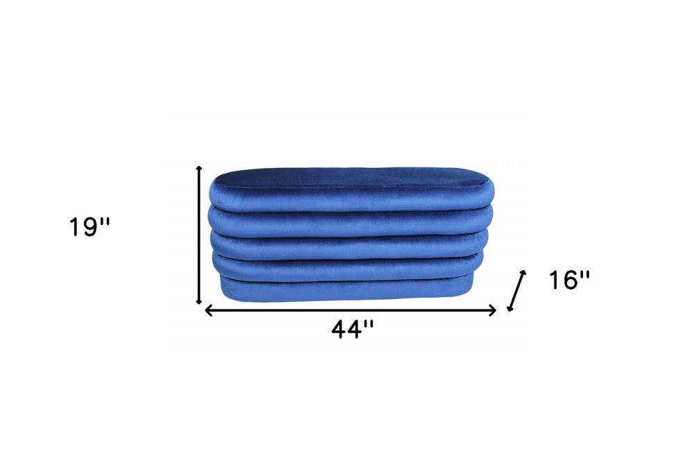 44" Blue Velvet Tufted Oval Ottoman