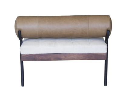 72" Ivory Brown And Black Tufted Cotton Wood And Metal Cushioned Bench With Pillow