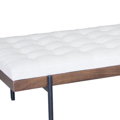 72" Ivory Brown And Black Tufted Cotton Wood And Metal Cushioned Bench With Pillow