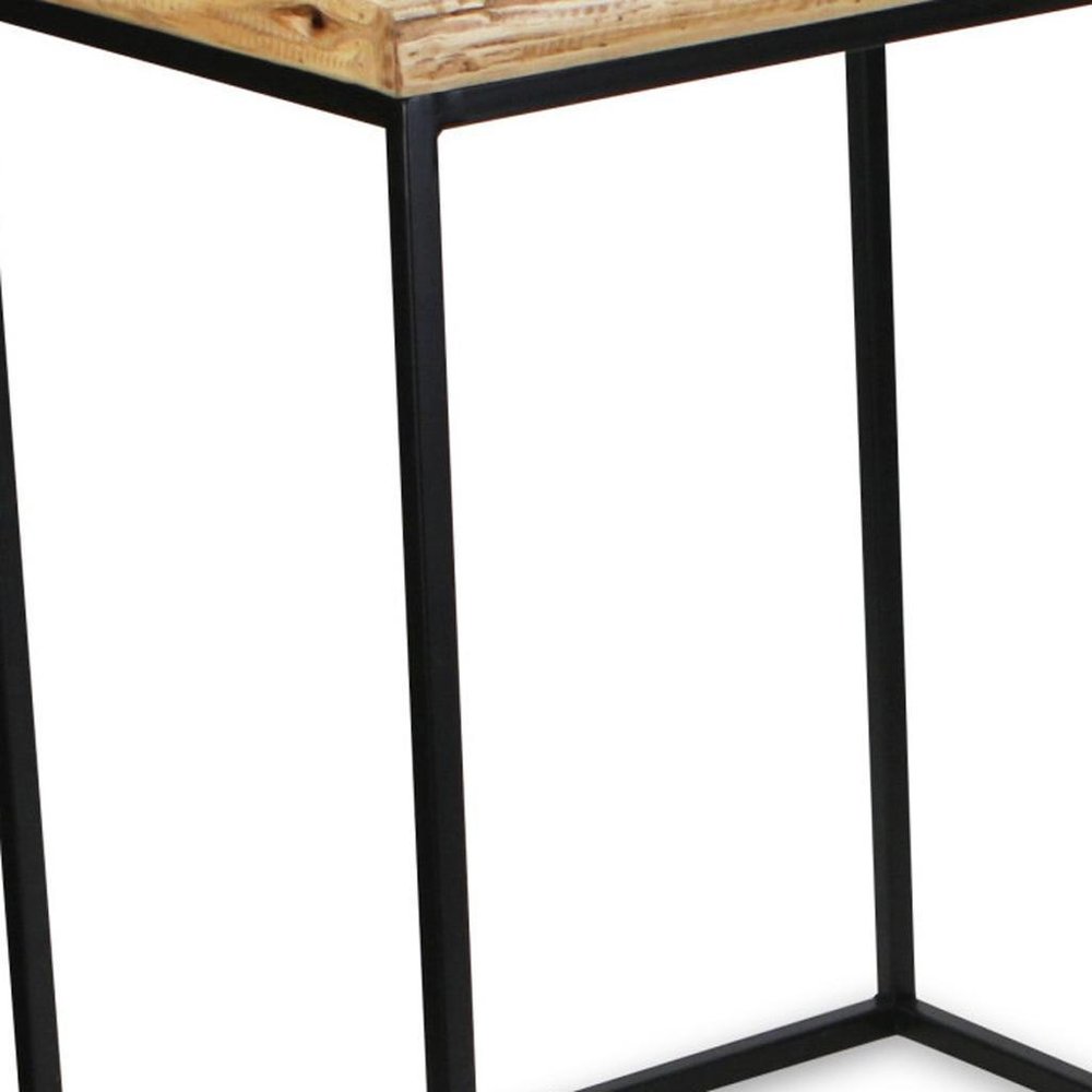 Set of Two 25" Black And Brown Solid Wood Nested Tables