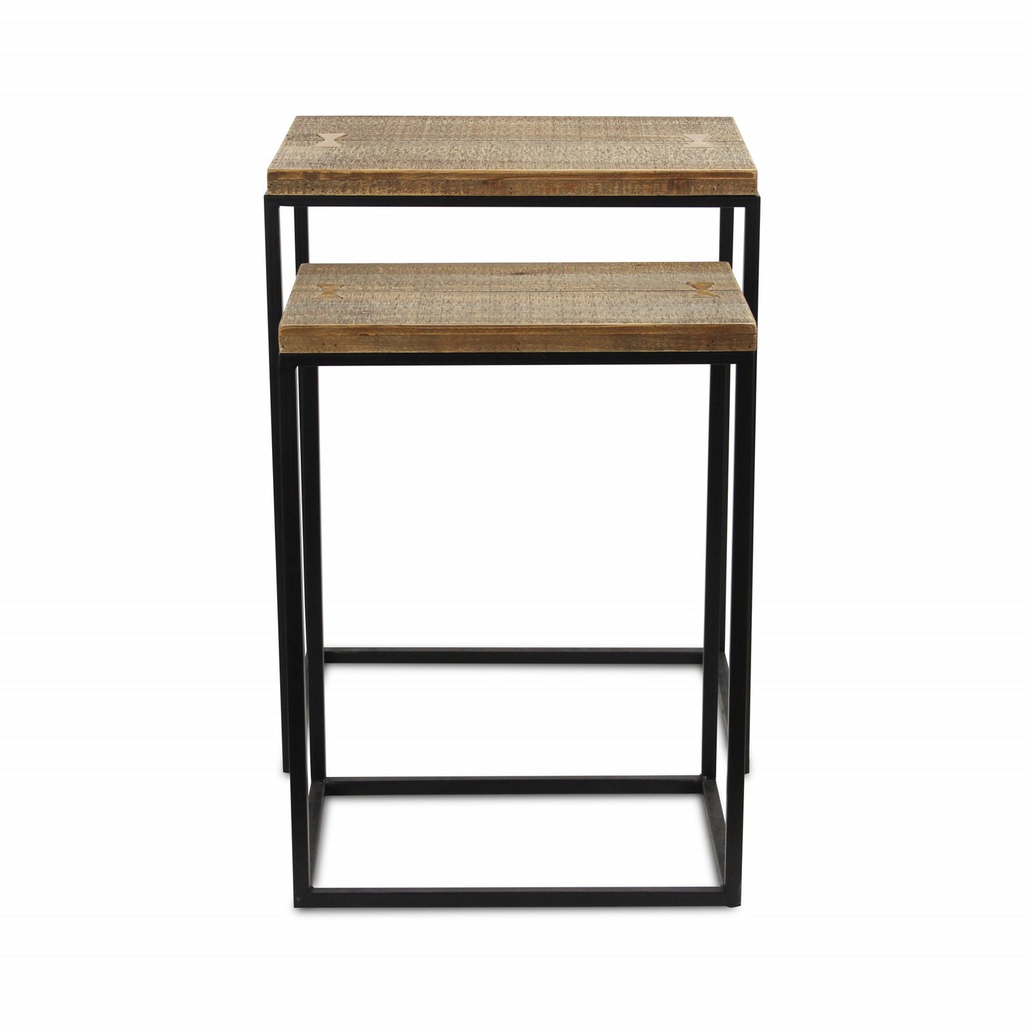 Set of Two 24" Black And Brown Solid Wood Nested Tables