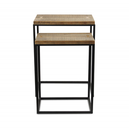 Set of Two 24" Black And Brown Solid Wood Nested Tables