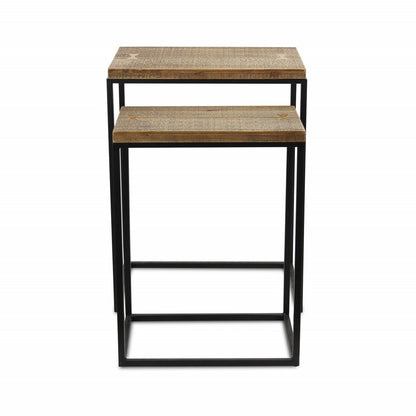 Set of Two 24" Black And Brown Solid Wood Nested Tables