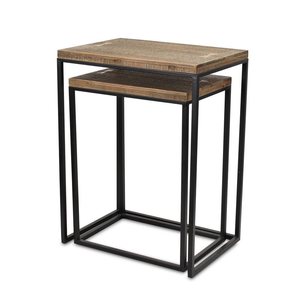 Set of Two 24" Black And Brown Solid Wood Nested Tables