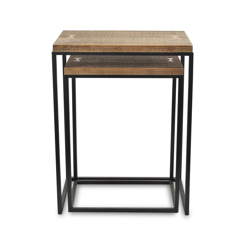 Set of Two 24" Black And Brown Solid Wood Nested Tables