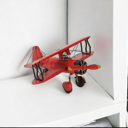 5" Red and Black Metal Hand Painted 1933 G5 Bi Plane Model Airplane