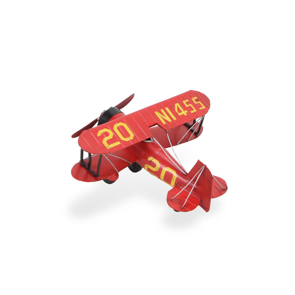 5" Red and Black Metal Hand Painted 1933 G5 Bi Plane Model Airplane