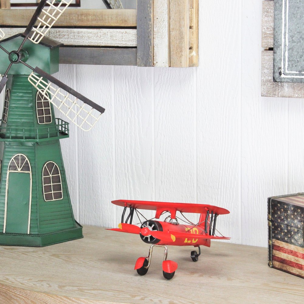 5" Red and Black Metal Hand Painted 1933 G5 Bi Plane Model Airplane