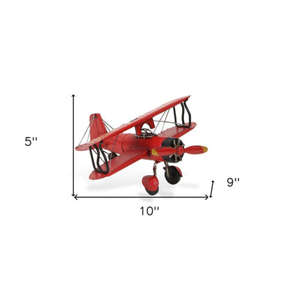 5" Red and Black Metal Hand Painted 1933 G5 Bi Plane Model Airplane