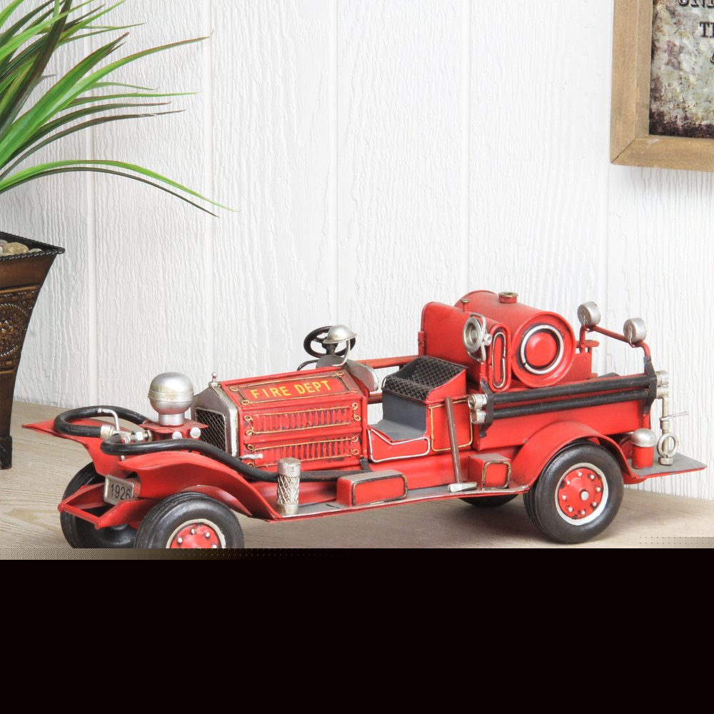 6" Red and Silver Metal Hand Painted 1920's Fire Truck Model Car