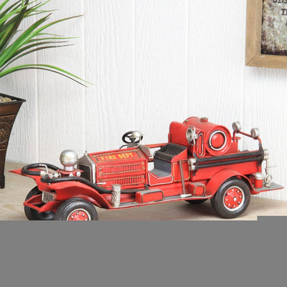 6" Red and Silver Metal Hand Painted 1920's Fire Truck Model Car