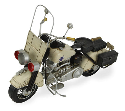10" Cream Metal Hand Painted Early 1900's Police Motorcycle Model Model Motorcycle