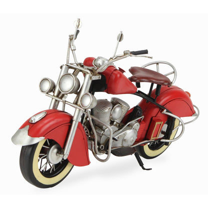 8" Red and Silver Metal Hand Painted Model Motorcycle Tabletop Sculpture