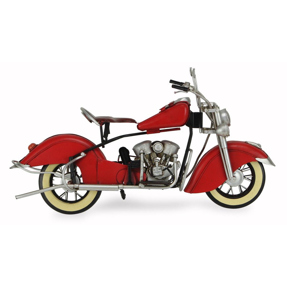 8" Red and Silver Metal Hand Painted Model Motorcycle Tabletop Sculpture