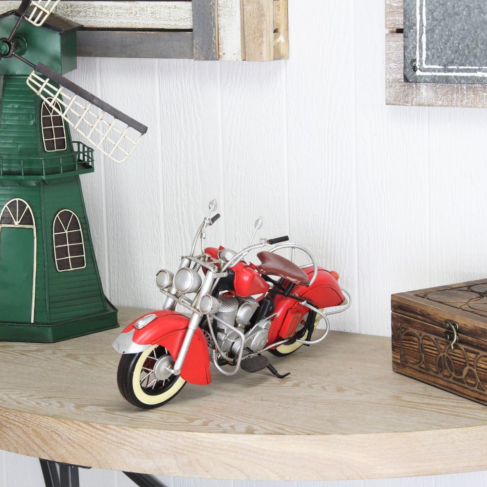8" Red and Silver Metal Hand Painted Model Motorcycle Tabletop Sculpture
