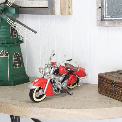 8" Red and Silver Metal Hand Painted Model Motorcycle Tabletop Sculpture