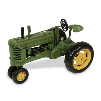 7" Green and Black Metal Hand Painted Model Tractor Tabletop Sculpture