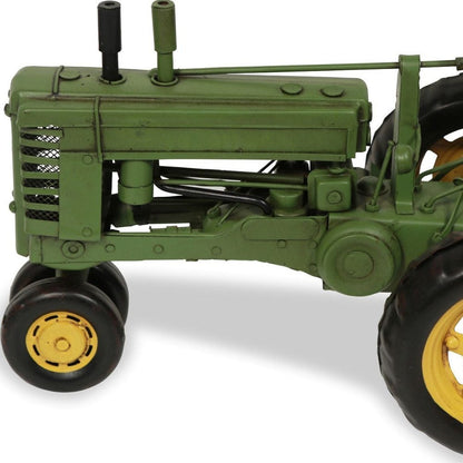 7" Green and Black Metal Hand Painted Model Tractor Tabletop Sculpture