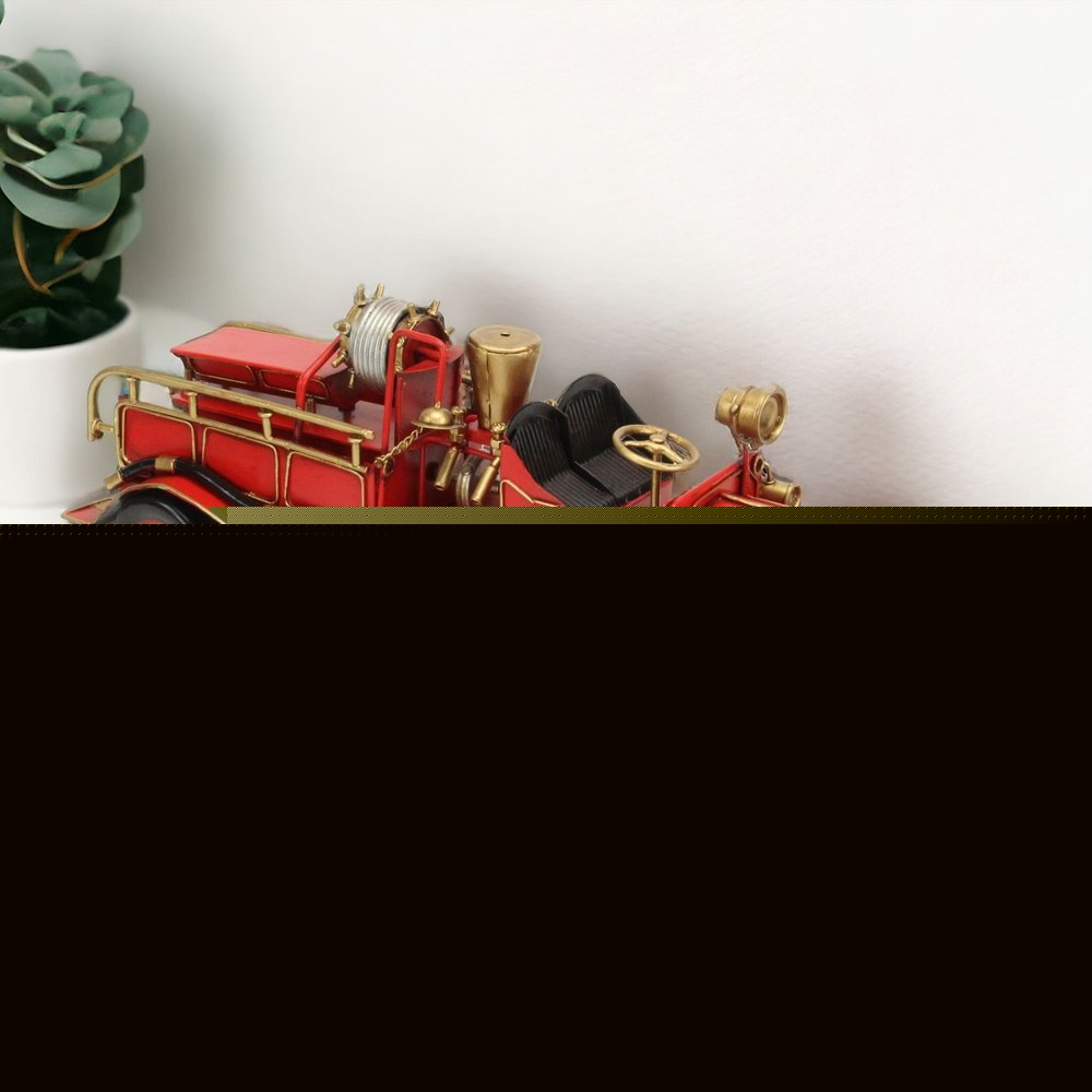 6" Red and Gold Metal Hand Painted Early 20th Century Red Fire Engine Model Car