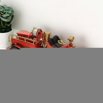 6" Red and Gold Metal Hand Painted Early 20th Century Red Fire Engine Model Car