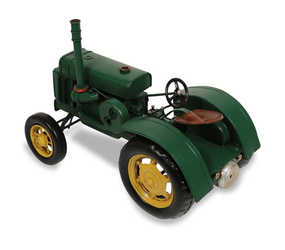 8" Green and Black Metal Hand Painted Model Tractor Tabletop Sculpture