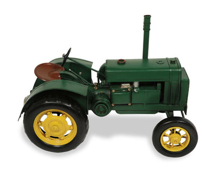 8" Green and Black Metal Hand Painted Model Tractor Tabletop Sculpture