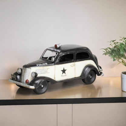 7" Black and White Metal Hand Painted 1937 Police Car Model Car