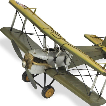 6" Yellow and Green Metal Hand Painted Model Airplane Tabletop Sculpture