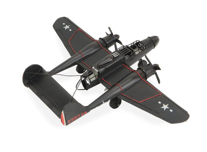 4" Black and Red Metal Hand Painted P-61 Black Widow Model Airplane