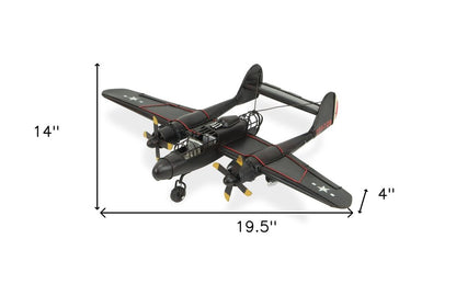 4" Black and Red Metal Hand Painted P-61 Black Widow Model Airplane