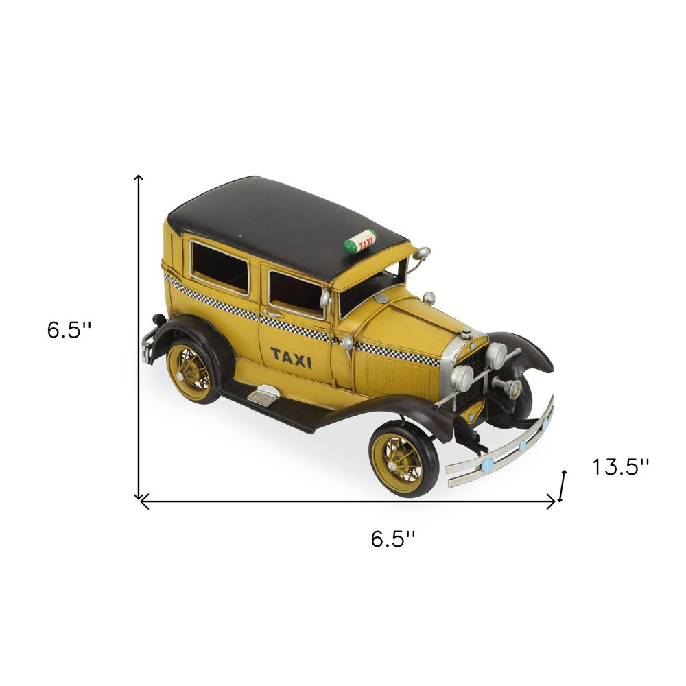 7" Yellow and Black Metal Hand Painted 1931 Yellow Taxi Model Car