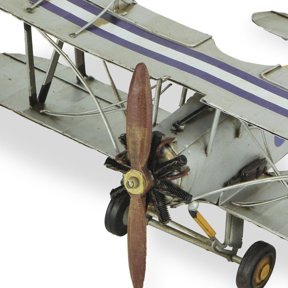 5" Blue and Gray Metal Hand Painted Model Airplane Tabletop Sculpture