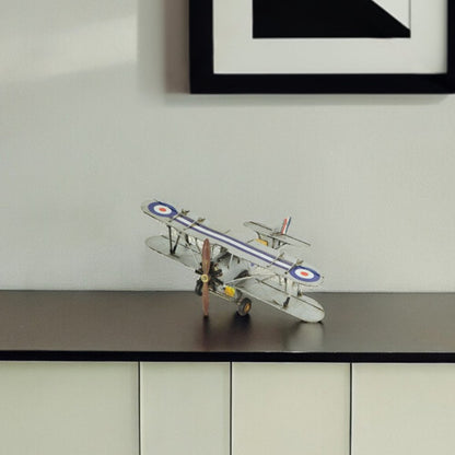 5" Blue and Gray Metal Hand Painted Model Airplane Tabletop Sculpture