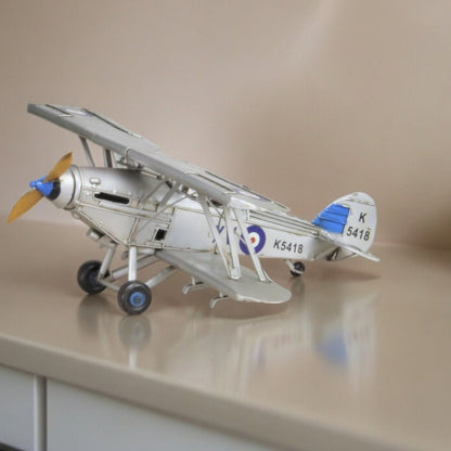 5" Blue and Gray Metal Hand Painted Model Airplane Tabletop Sculpture