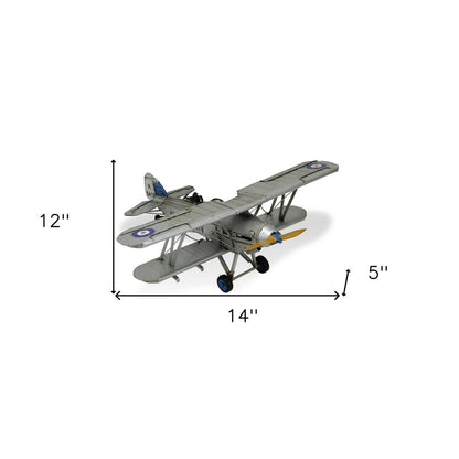 5" Blue and Gray Metal Hand Painted Model Airplane Tabletop Sculpture