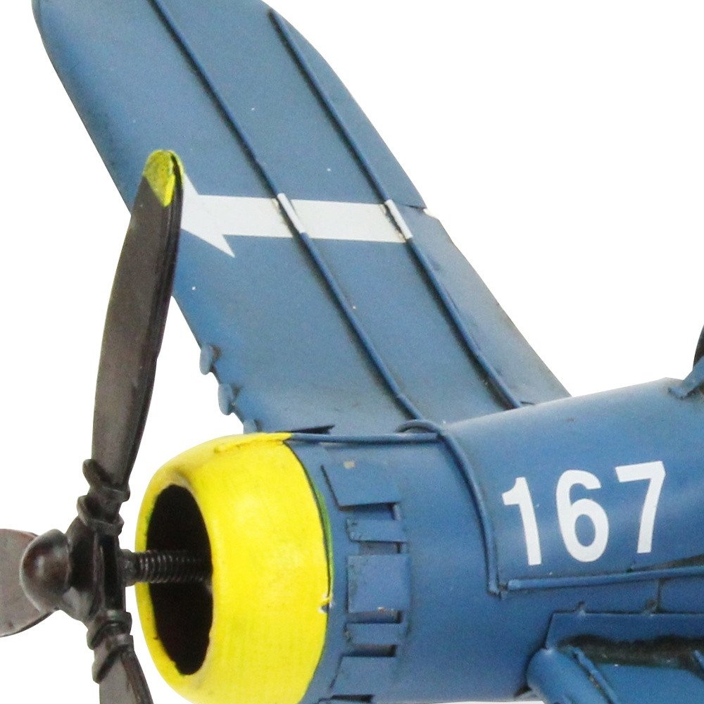 5" Blue and Yellow Metal Hand Painted Model Airplane Tabletop Sculpture