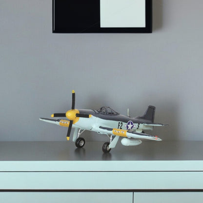 5" Black and Yellow Metal Hand Painted 1940's P-51 Mustang Model Airplane