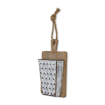 16" X 9" Gray and Brown Wood and Metal Kitchen Hanging Dimensional Sculpture