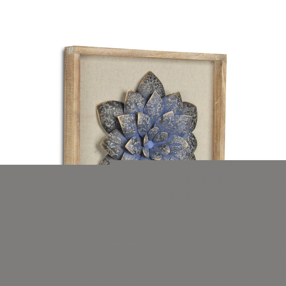 12" X 13" Dark Blue Flower Wood and Metal Wall Decor