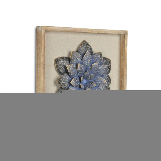 12" X 13" Dark Blue Flower Wood and Metal Wall Decor