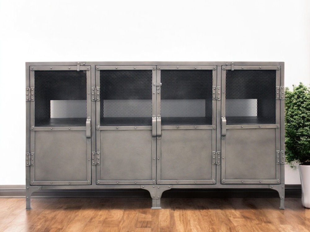 61" Gray Metal Enclosed Storage TV Stand